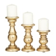 thumbnail image 1 of DecMode 3 Candle Gold Mango Wood Turned Style Pillar Candle Holder, Set of 3, 1 of 13