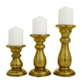 thumbnail image 1 of DecMode 3 Candle Brass Mango Wood Turned Style Pillar Candle Holder, Set of 3, 1 of 8