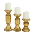thumbnail image 1 of DecMode 3 Candle Gold Mango Wood Turned Style Pillar Candle Holder, Set of 3, 1 of 8