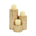 thumbnail image 1 of DecMode 3 Candle Gold Metal Handmade Candle Holder with Mosaic Pattern, Set of 3, 1 of 16