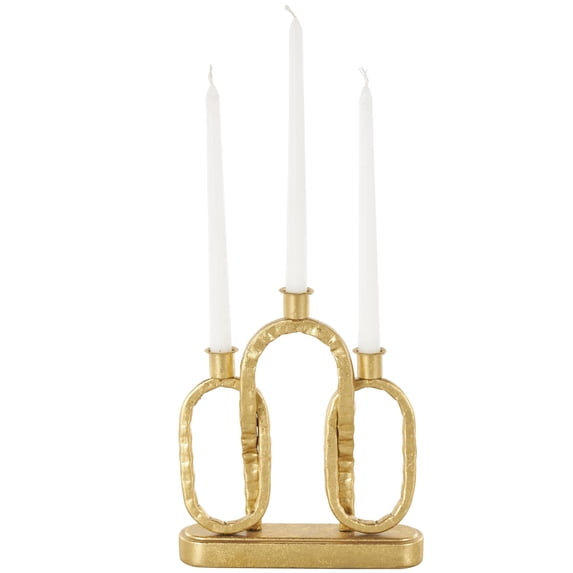 DecMode 3 Candle Gold Metal Interlocked Chains Candle Holder with Rectangle Base