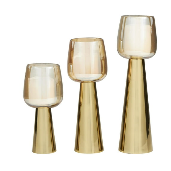 DecMode 3 Candle Gold Stainless Steel Metal Candle Holder with Gold Cup Candle Holders, Set of 3