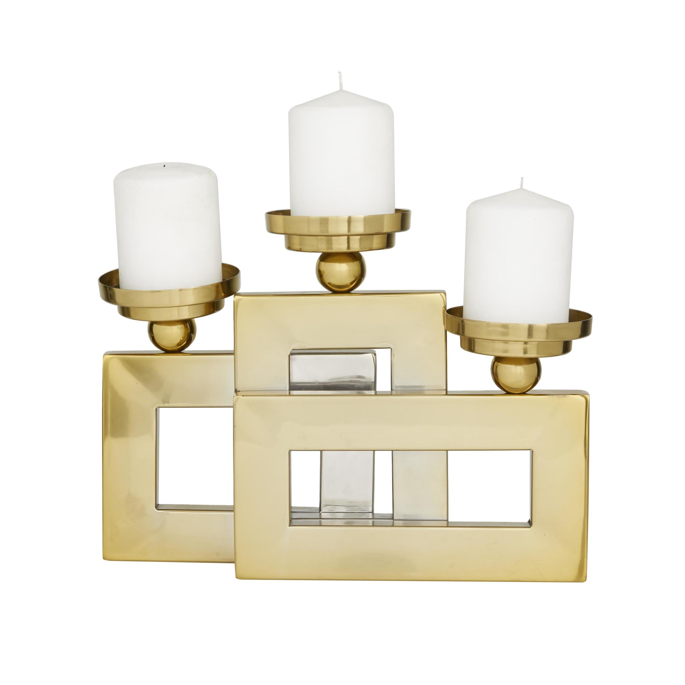 DecMode 3 Candle Gold Stainless Steel Metal Pillar 3 Plate Candle Holder
