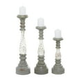 thumbnail image 1 of DecMode 3 Candle Gray Aluminum Metal Turned Style Pillar Candle Holder with White Accents, Set of 3, 1 of 10