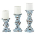 thumbnail image 1 of DecMode 3 Candle Light Blue Wood Candle Holder, Set of 3, 1 of 10
