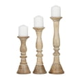thumbnail image 1 of DecMode 3 Candle Light Brown Wood Candle Holder, Set of 3, 1 of 8