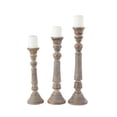 thumbnail image 1 of DecMode 3 Candle Light Gray Mango Wood Handmade Candle Holder, Set of 3, 1 of 10