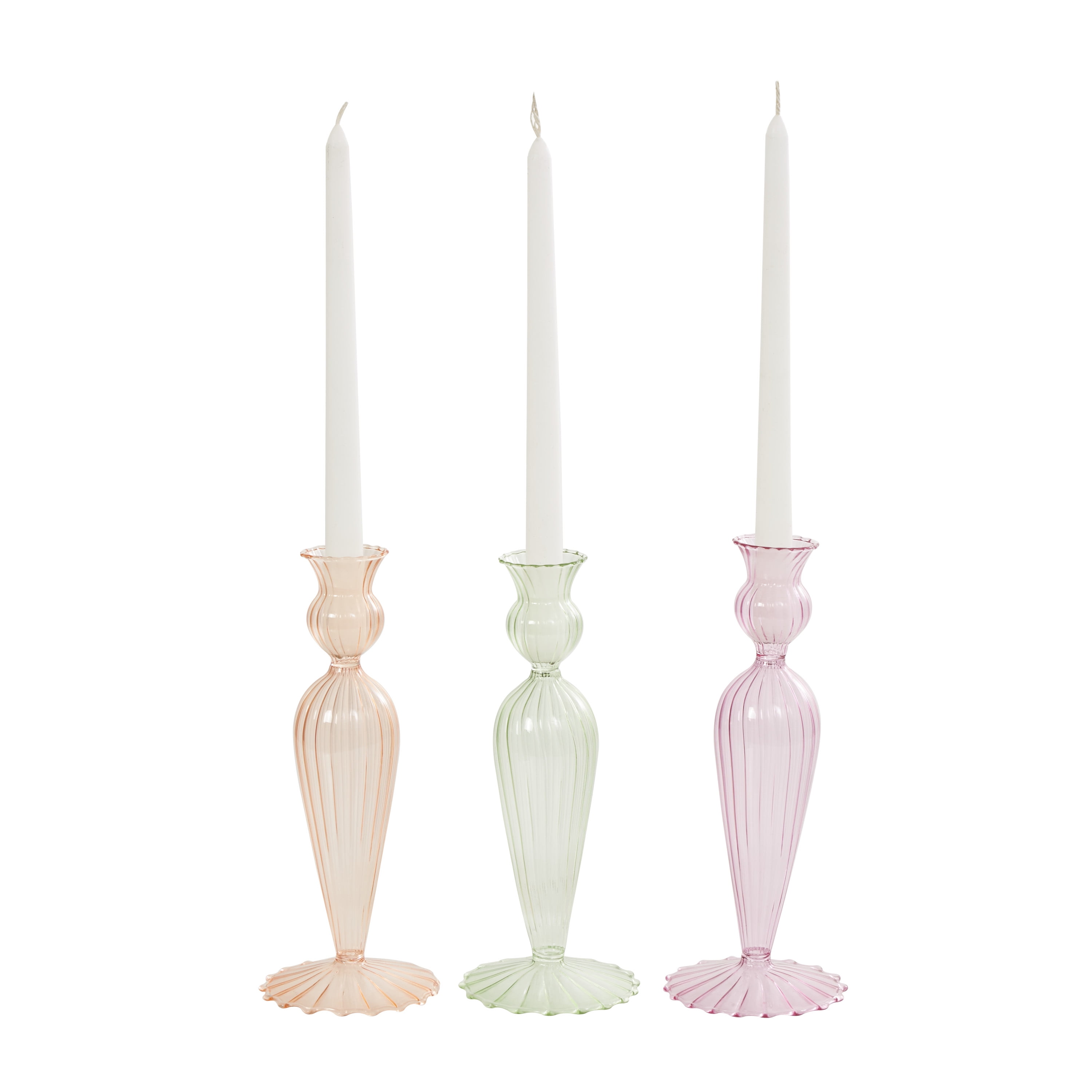 DecMode 3 Candle Multi Colored Glass Textured Tulip Inspired Candle Holder, Set of 3