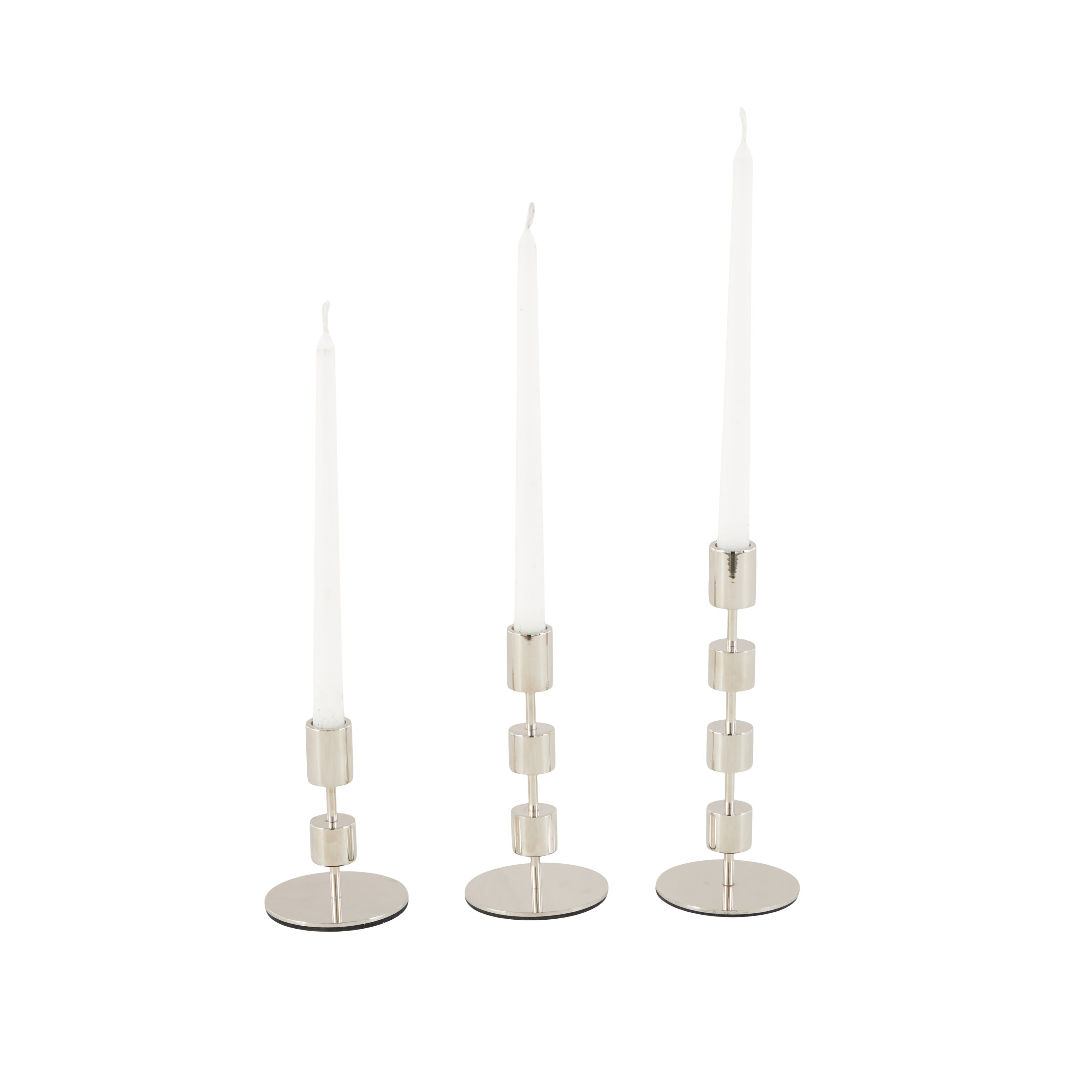DecMode 3 Candle Silver Aluminum Metal Abstract Floating Block Candle Holder with Rounded Bases, Set of 3