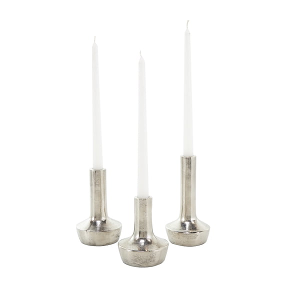 DecMode 3 Candle Silver Aluminum Candle Holder with Rounded Bases, Set of 3
