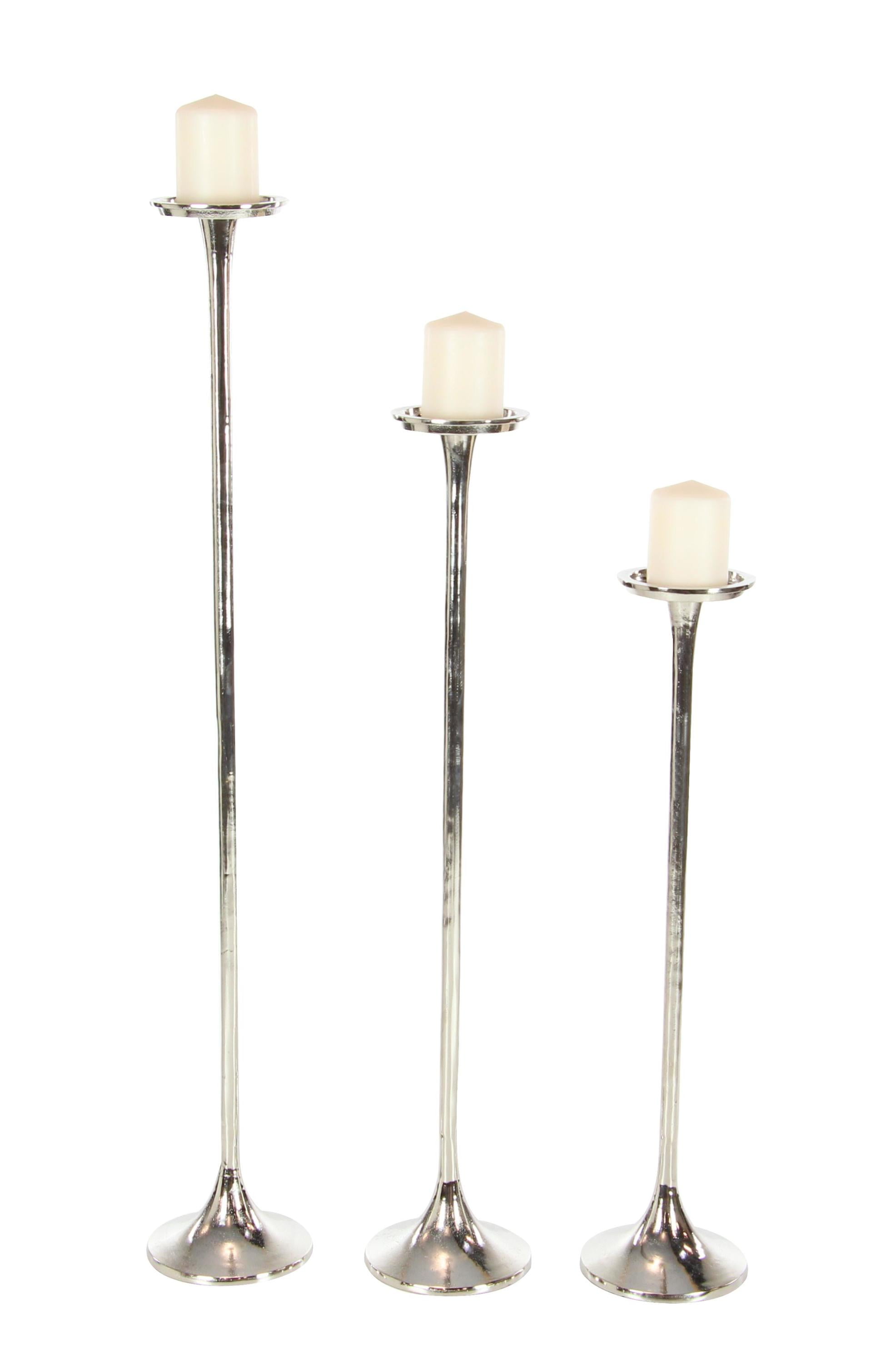 Elegant Trio Silver Aluminum Floor Candle Holders, Set of 3
