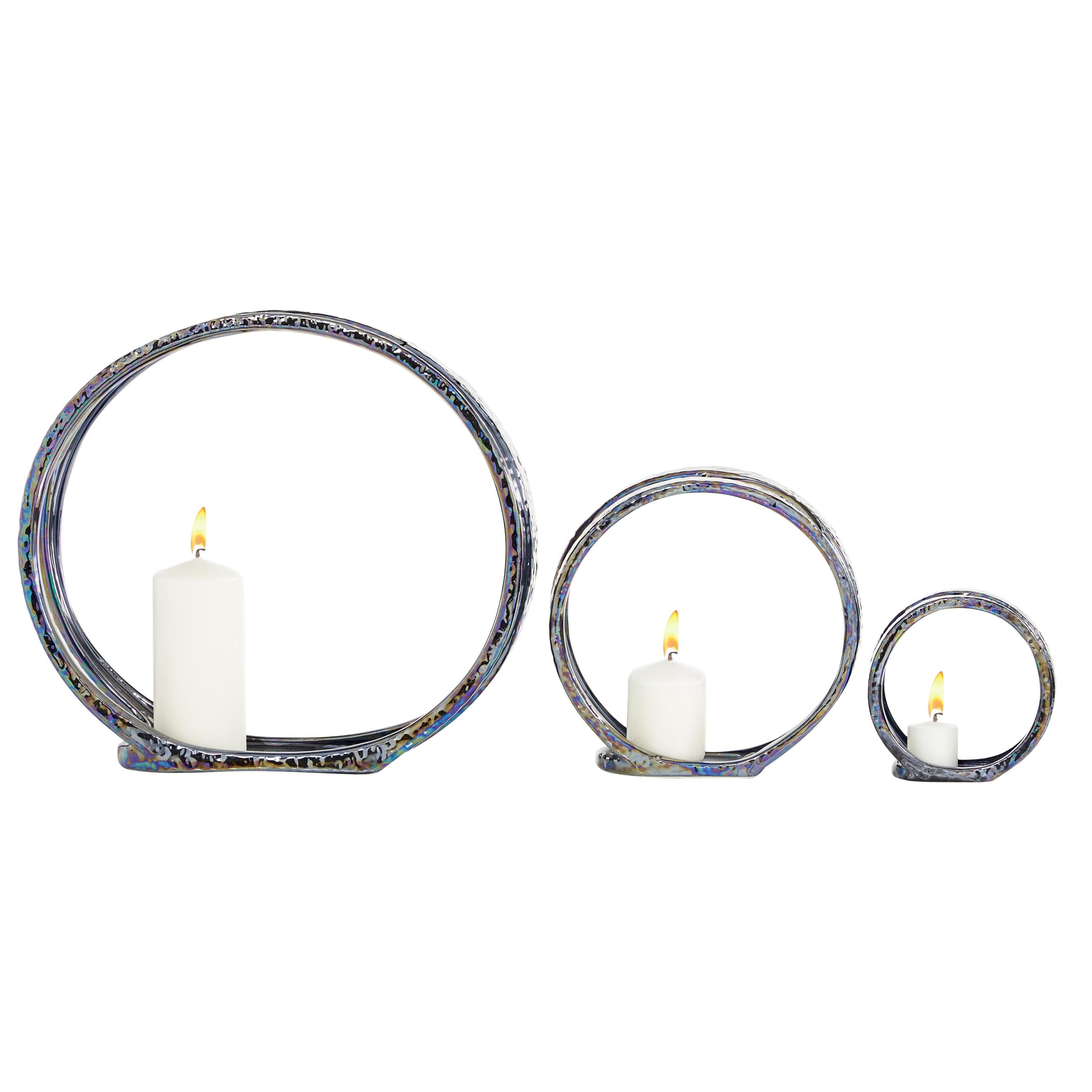 Elegant Trio Silver Ceramic Candlestick Holders, Set of 3