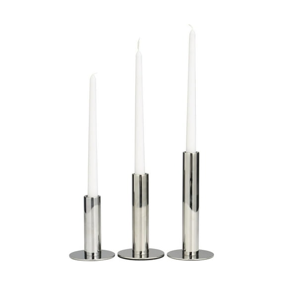 DecMode 3 Candle Silver Stainless Steel Metal Slim Candle Holder with Rounded Base, Set of 3