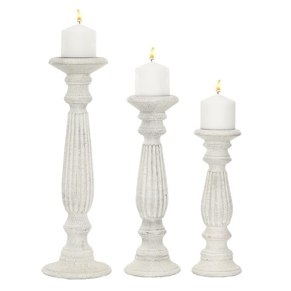 DecMode 3 Candle White Mango Wood Candle Holder, Set of 3