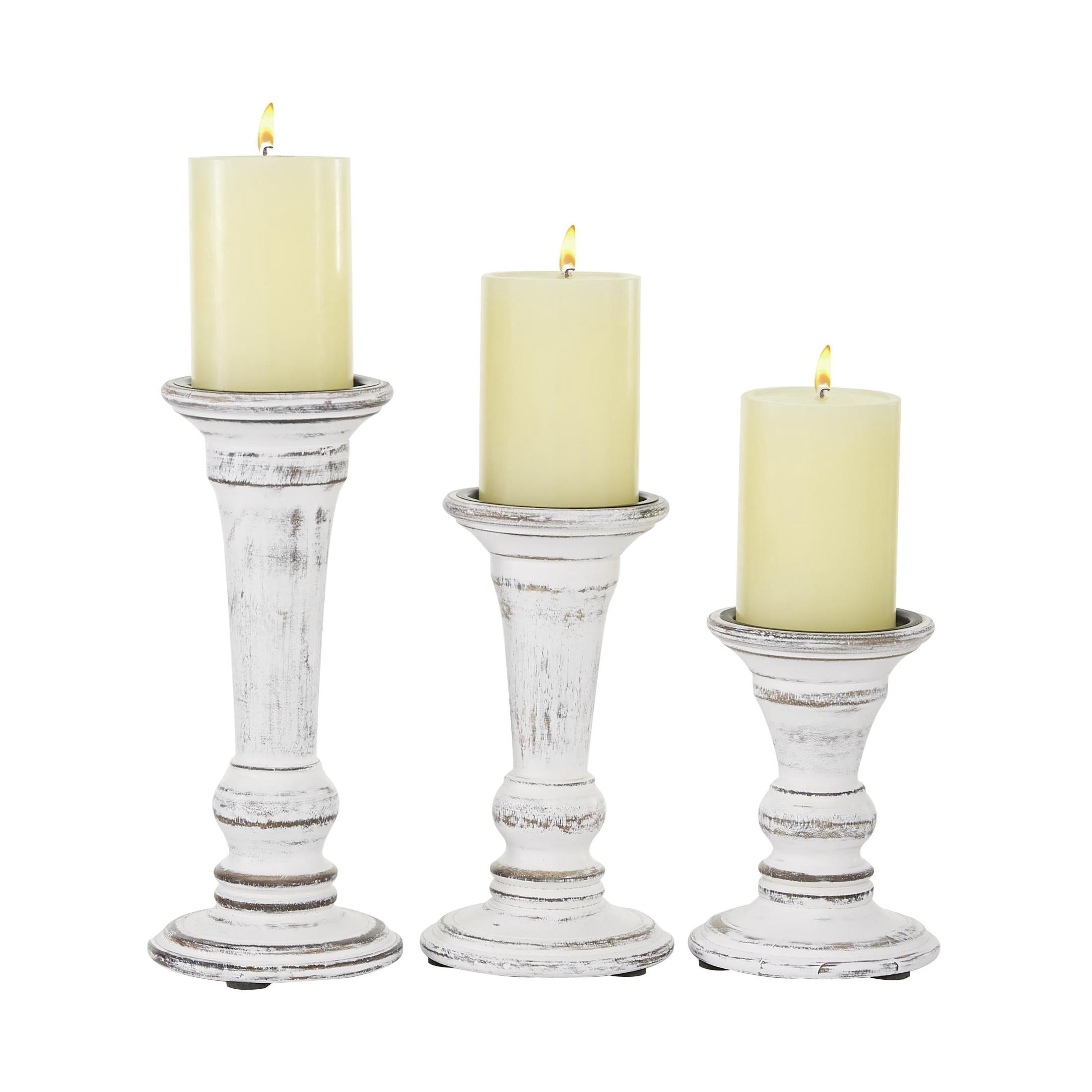 DecMode 3 Candle White Wood Candle Holder, Set of 3