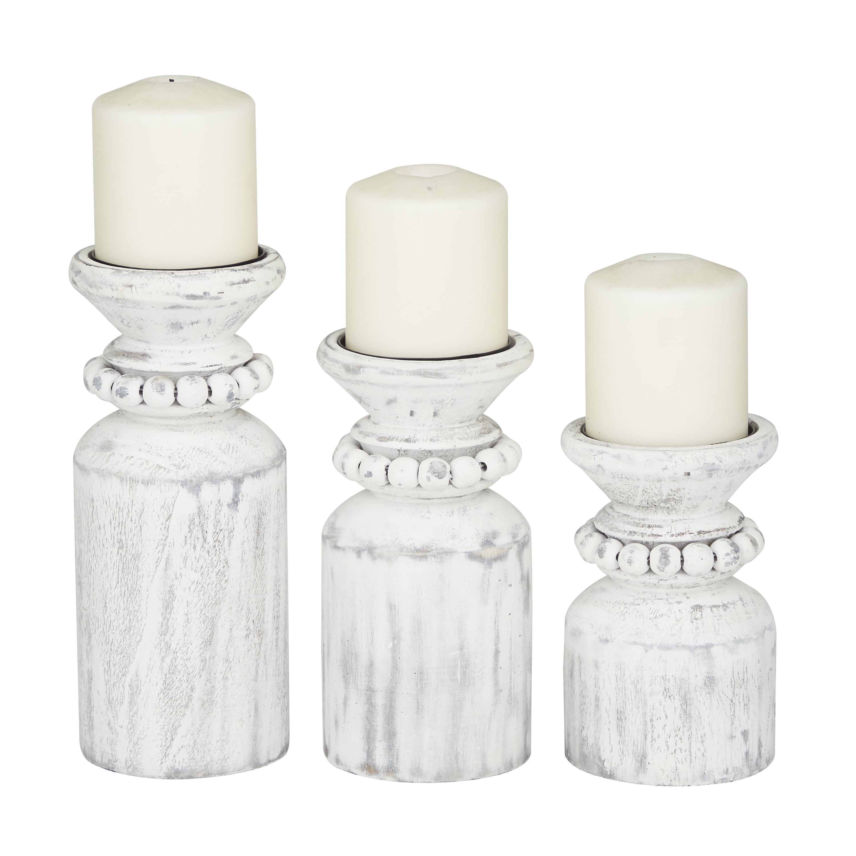 DecMode 3 Candle White Wood Candle Holder, Set of 3