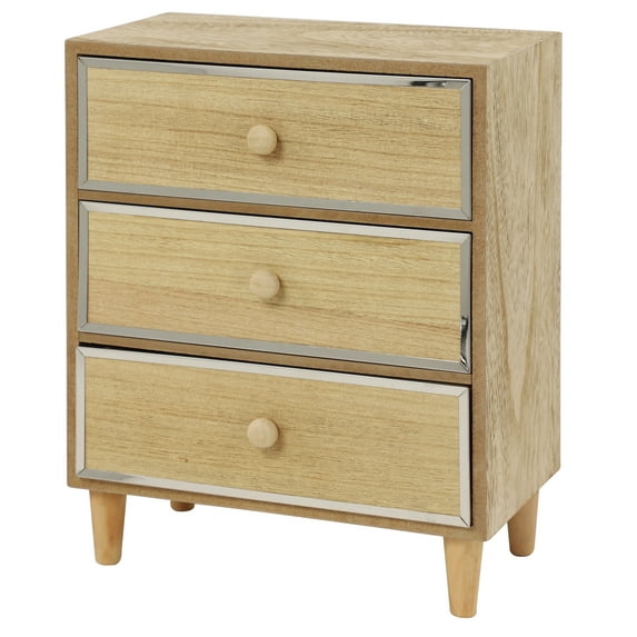 DecMode 3 Drawers Light Brown Wood Decorative Jewelry Box