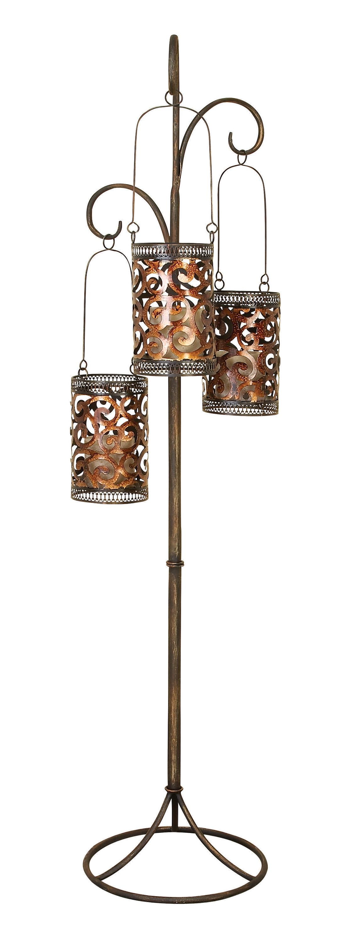 Brass Perforated Moroccan Hanging Floor Candle Lantern, 67"