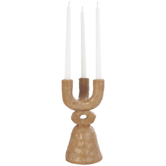 DecMode 3 Holder Brown Resin Abstract Antique Style Totem Candelabra with Speckled Detailing