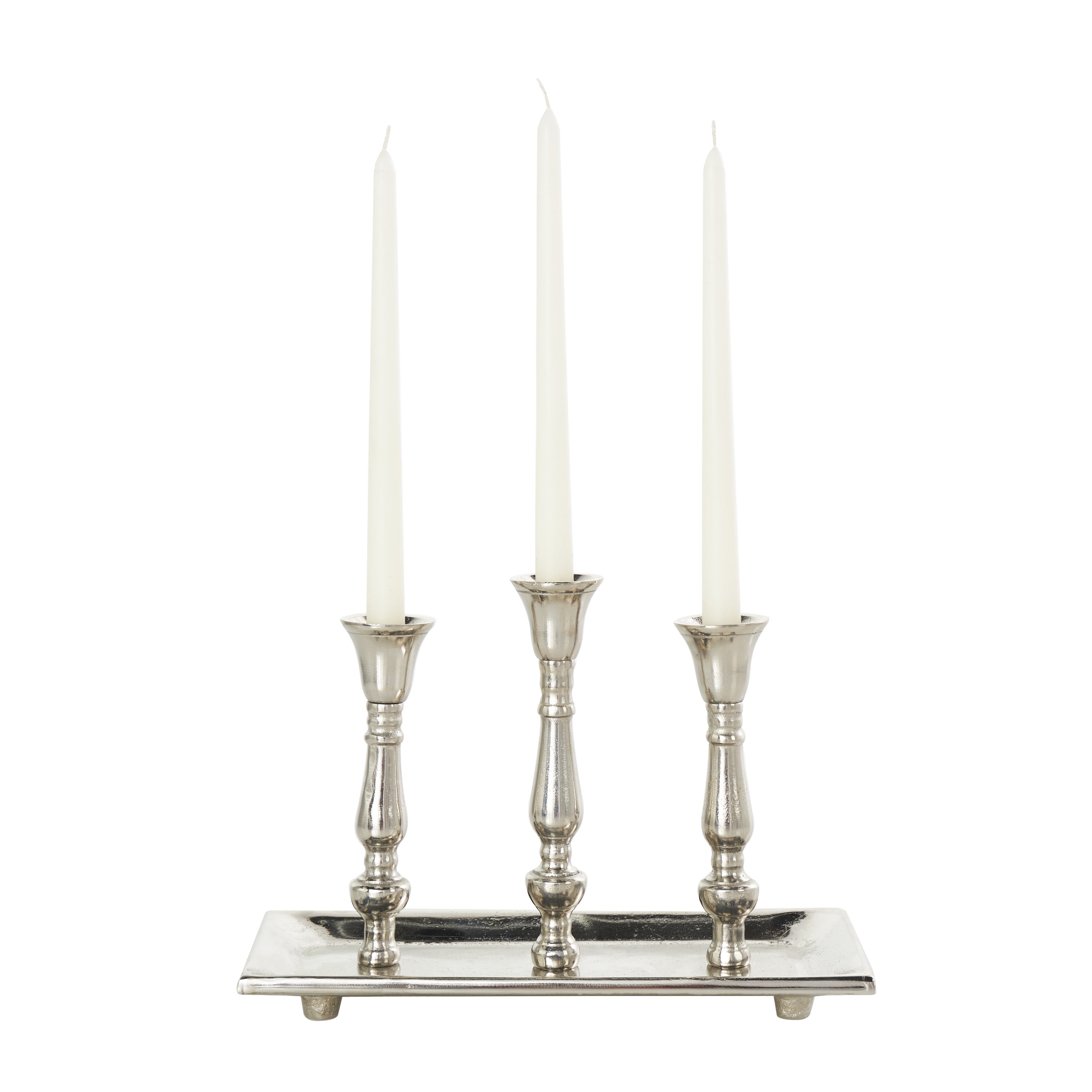 DecMode 3 Holder Silver Aluminum Candelabra with Candle Plate
