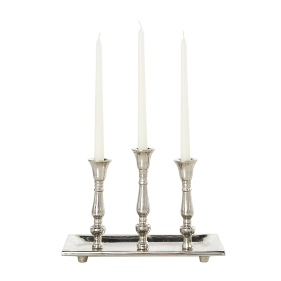 DecMode 3 Holder Silver Aluminum Candelabra with Candle Plate