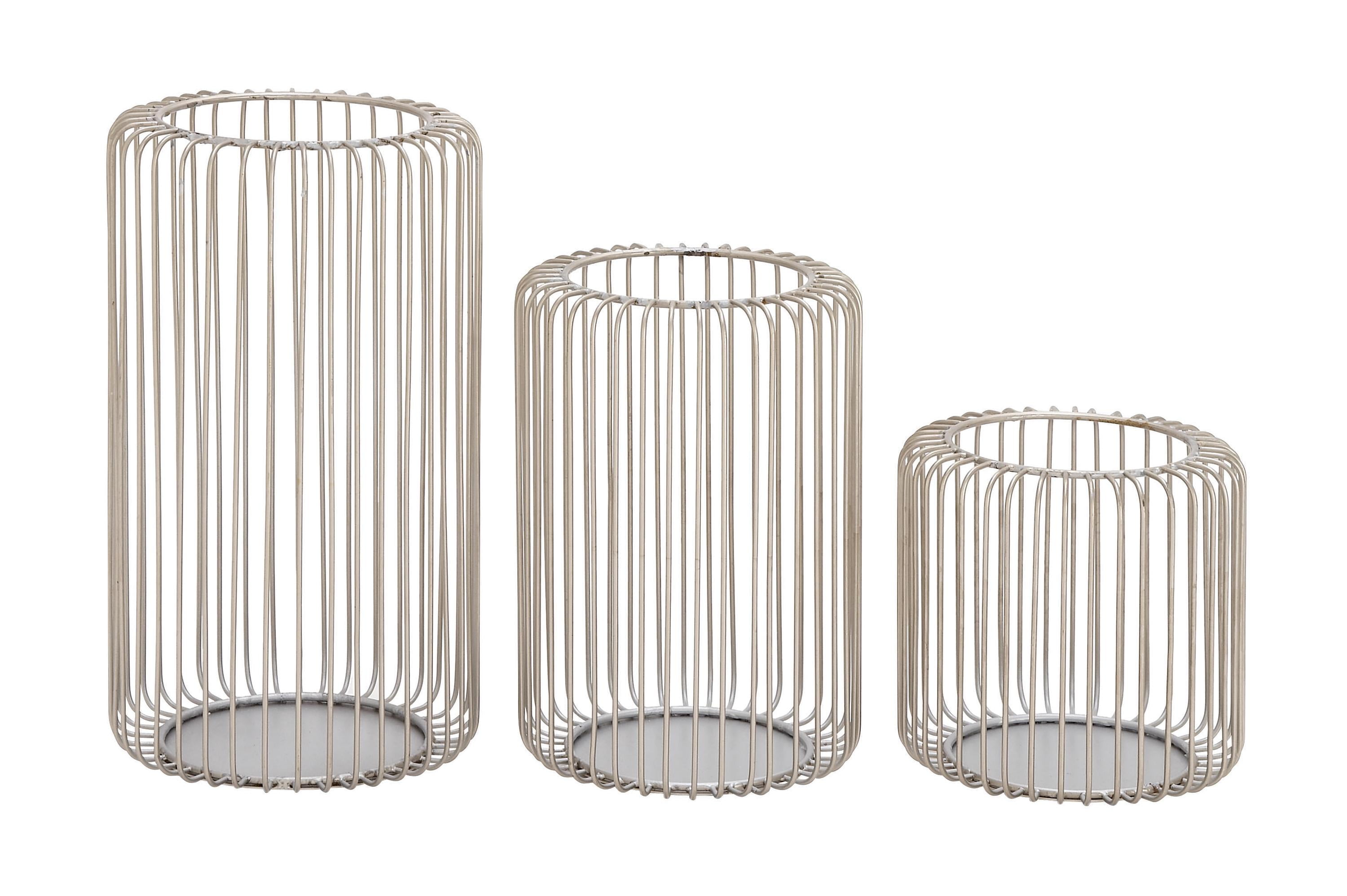 Silver Metal Cage Style Hanging Hurricane Candle Lantern Set