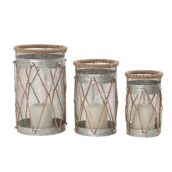 DecMode 3 Holder Silver Metal Decorative Candle Lantern, Set of 3