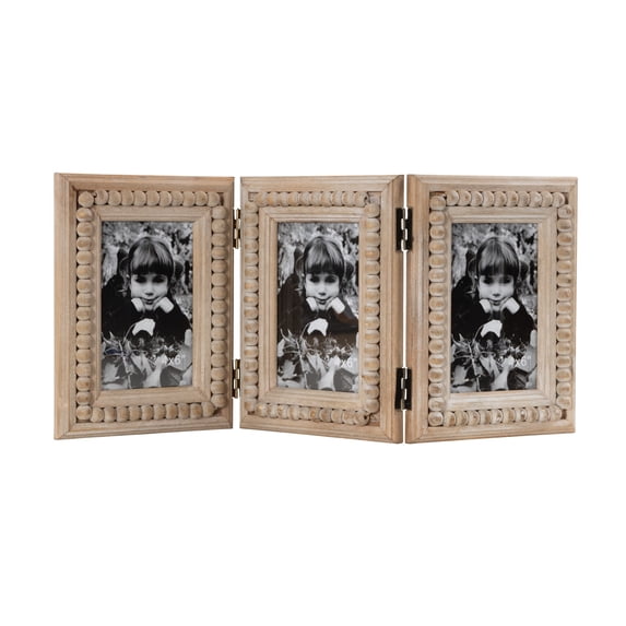 DecMode 3-Opening 4" x 6" Beaded Brown Photo Frame