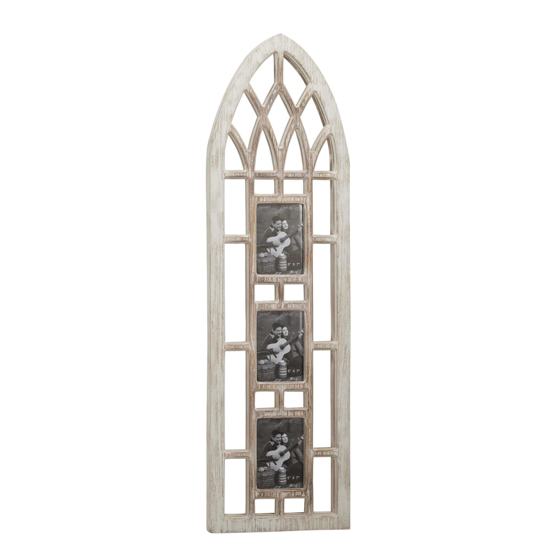 DecMode 3-Opening 5" x 7" Slim Arched Window Inspired Light Brown People Wall Photo Frame