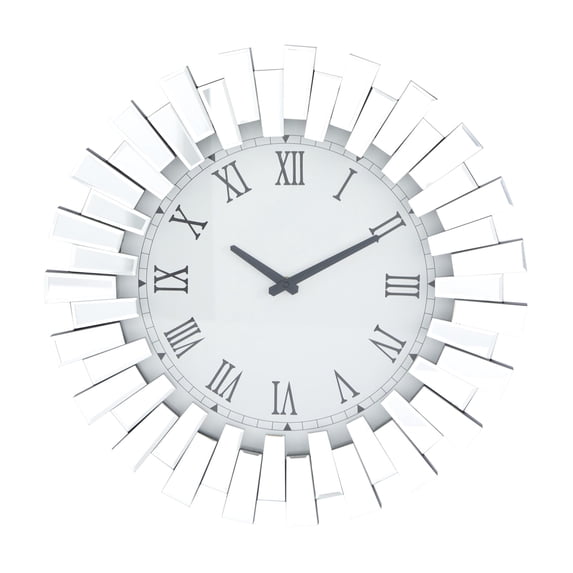 DecMode 3" Silver Glass Starburst Mirrored Wall Clock