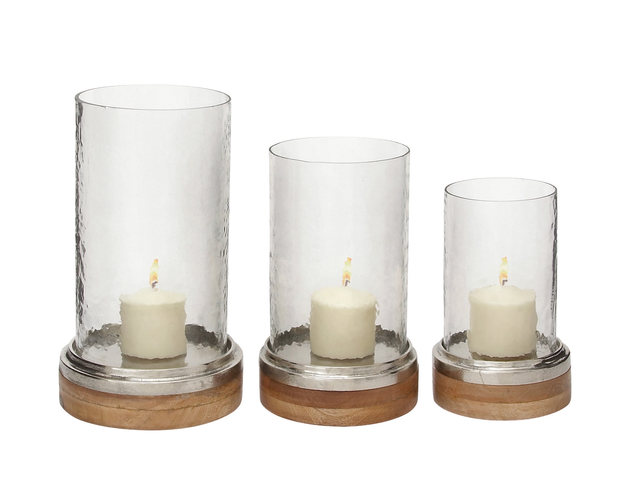 Elegant Traditional Wood & Glass Hurricane Candle Lantern Trio