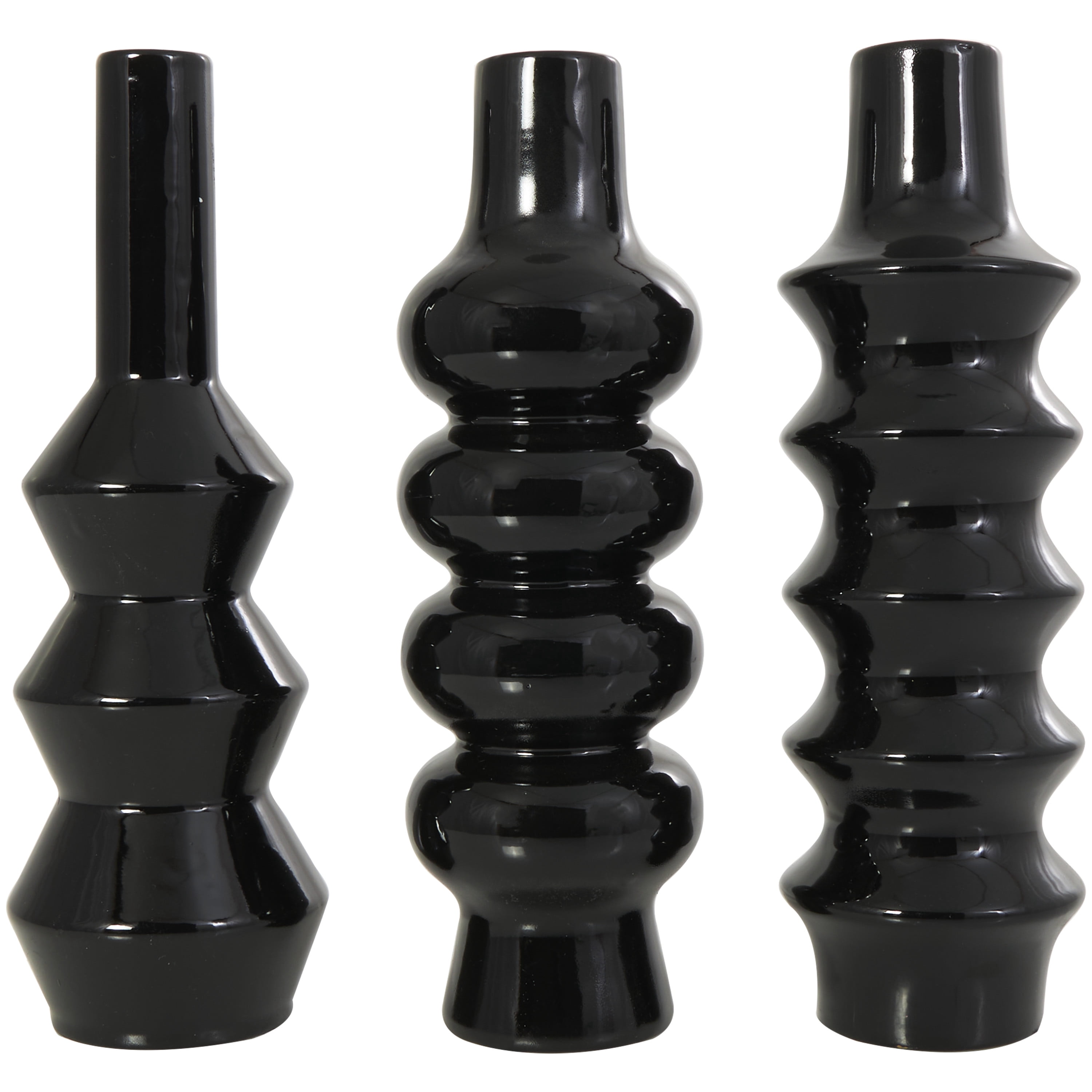DecMode 3"W, 11"H Abstract Bubble Inspired Black Ceramic Vase with Varying Shapes, Set of 3