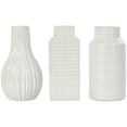 thumbnail image 1 of DecMode 3"W, 8"H Geometric Dimensional Textured Cream Ceramic Vase with Varying Shapes and Grid Patterns, Set of 3, 1 of 11