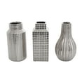 thumbnail image 1 of DecMode 3"W, 8"H Geometric Dimensional Textured Silver Ceramic Vase with Varying Shapes and Grid Patterns, Set of 3, 1 of 10