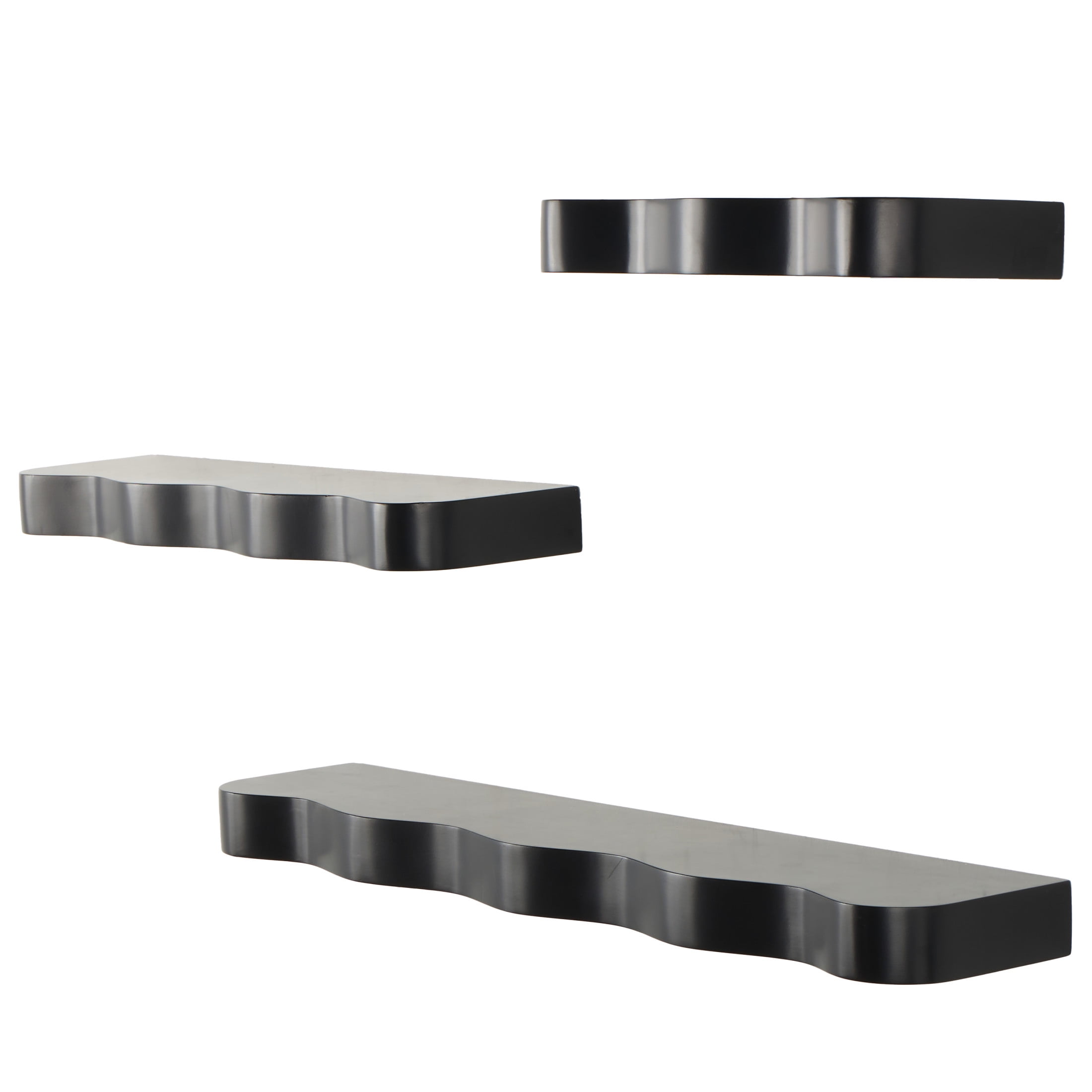 DecMode 30", 22", 14"W Handmade 3-Tier Black Wall Shelf with Various Sizes (3 Count)