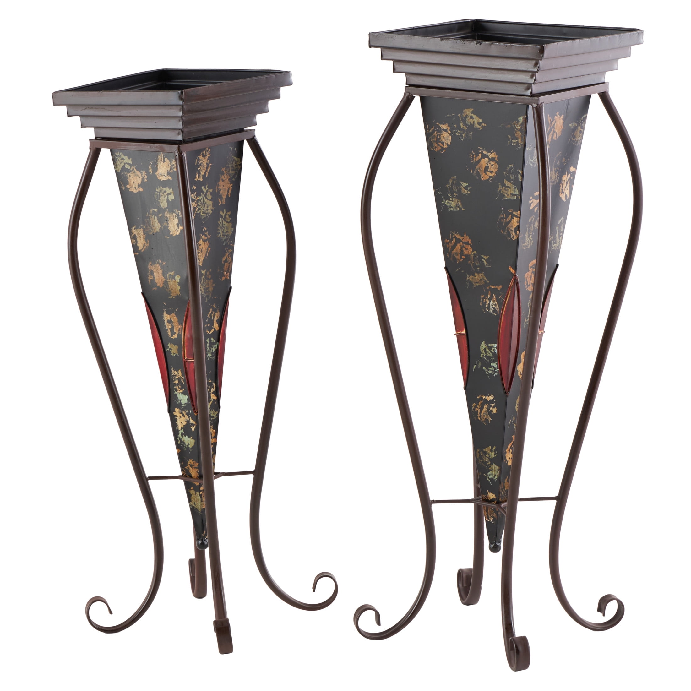 DecMode 30", 28"H Brown Metal Scroll Planter (2 Count)