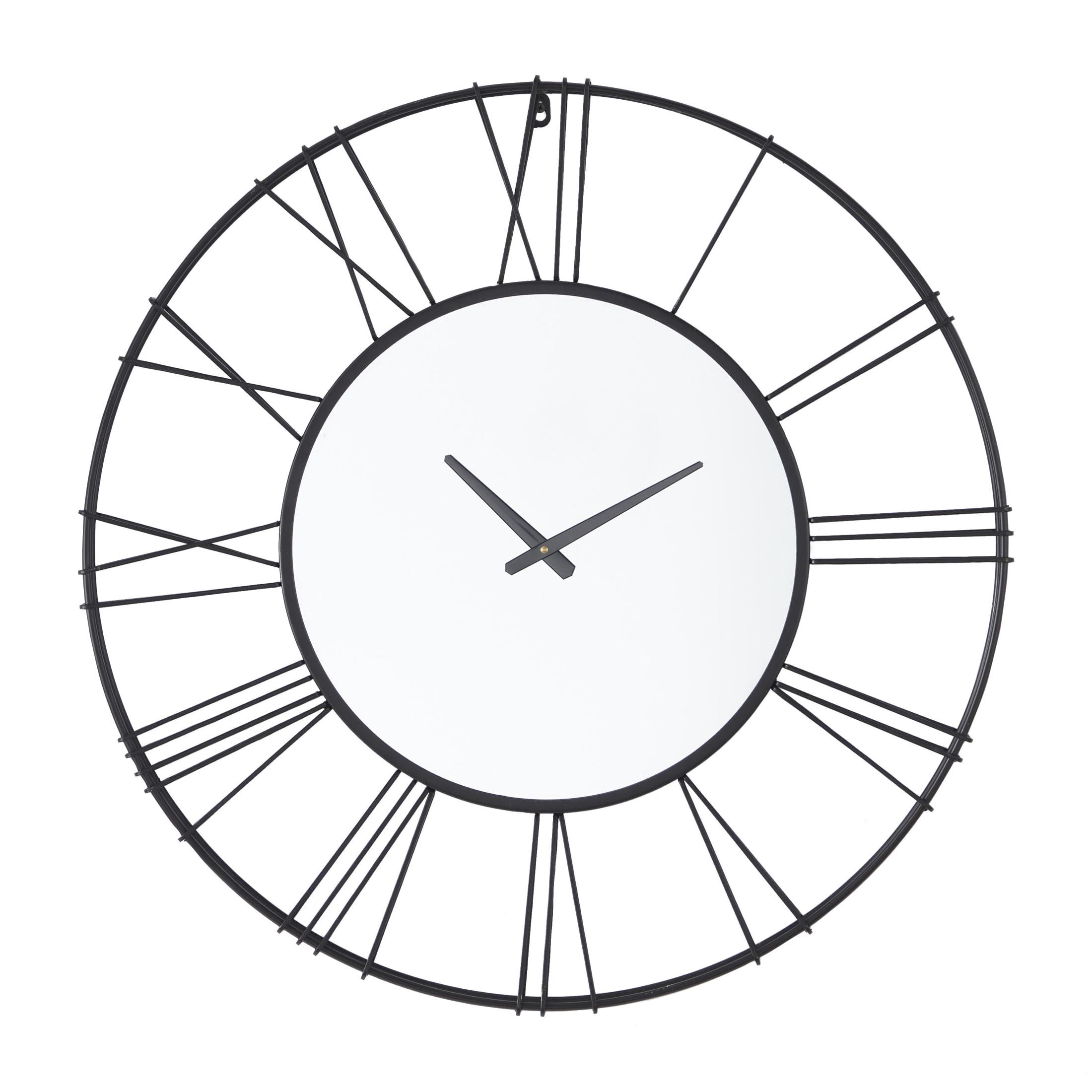 DecMode 30" Black Metal Open Frame Wall Clock with Center Mirror