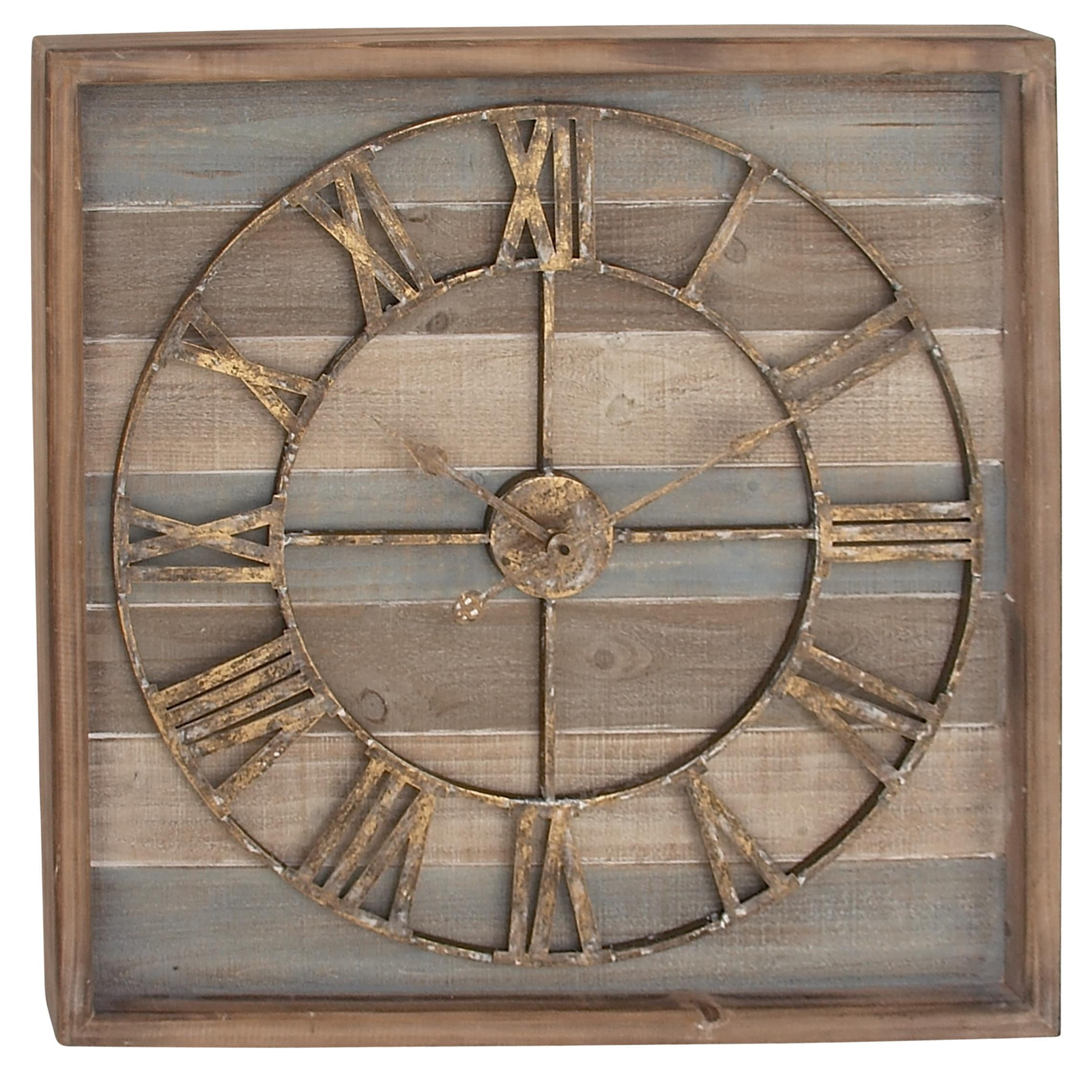 Rustic Brown and Blue Metal and Wood Square Wall Clock