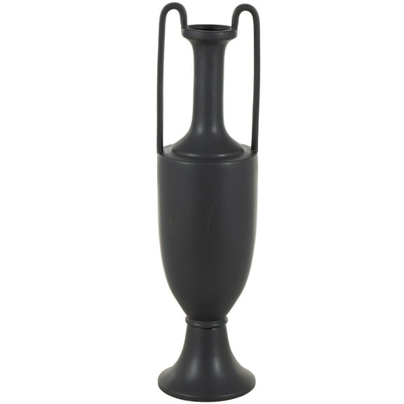 DecMode 30" Fluted Urn Shaped Black Ceramic Vase with Arch Handles