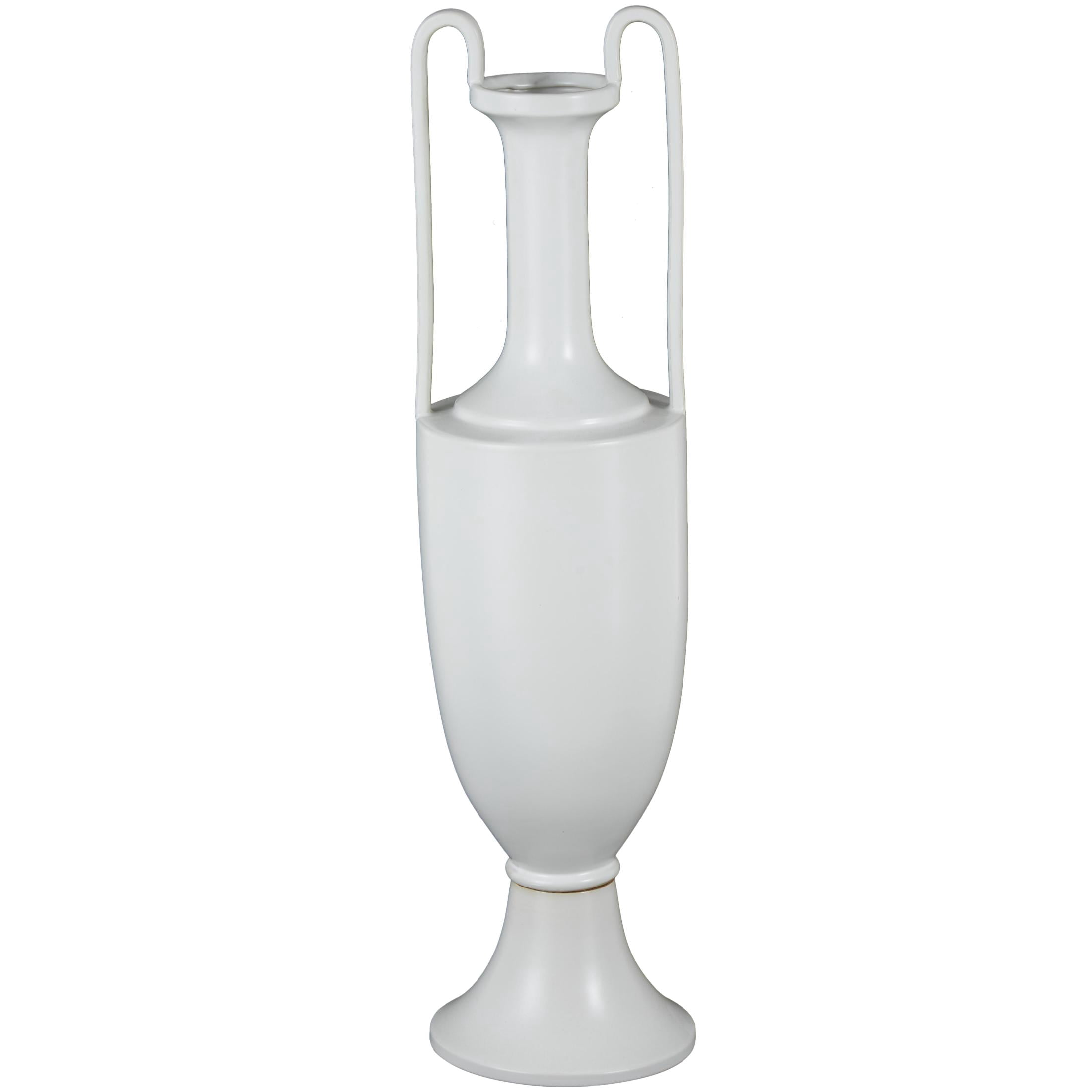 DecMode 30" Fluted Urn Shaped White Ceramic Vase with Arch Handles