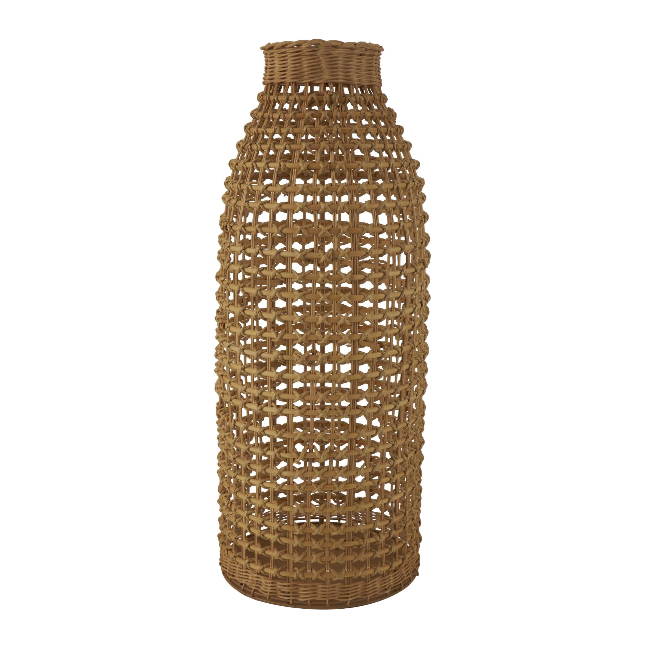 DecMode 30" Handmade Woven Brown Rattan Vase with Open Framed Grid Design