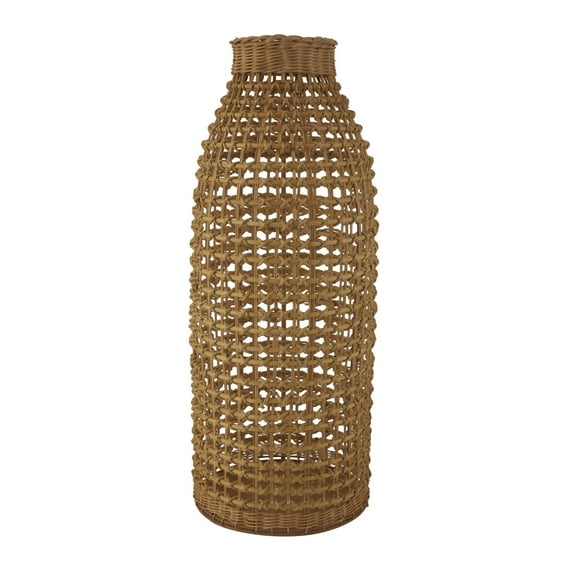 DecMode 30" Handmade Woven Brown Rattan Vase with Open Framed Grid Design