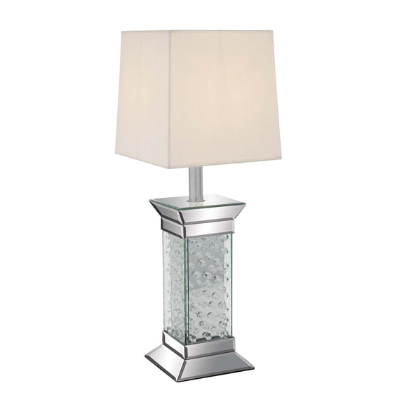 DecMode 30" Mirrored Silver Table Lamp with Cream Fabric Shade