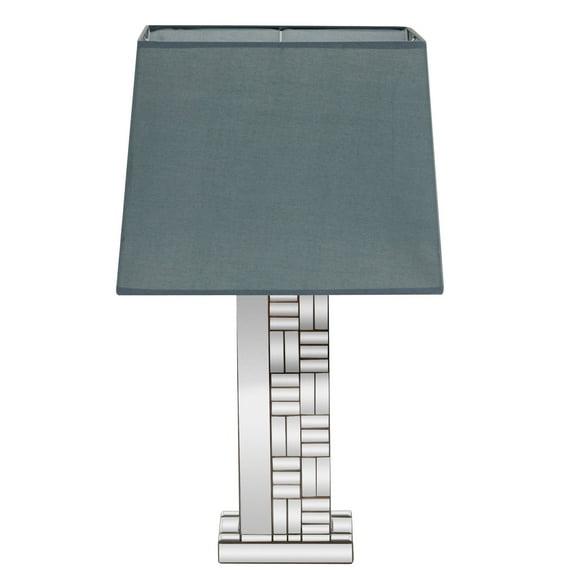 DecMode 30" Mirrored Silver Table Lamp with Gray Linen Shade
