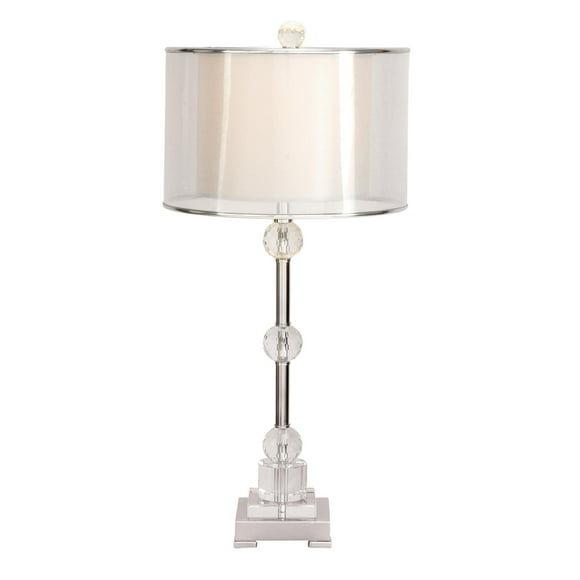 DecMode 30" Stacked Crystal Silver Table Lamp with Cream Metal Shade