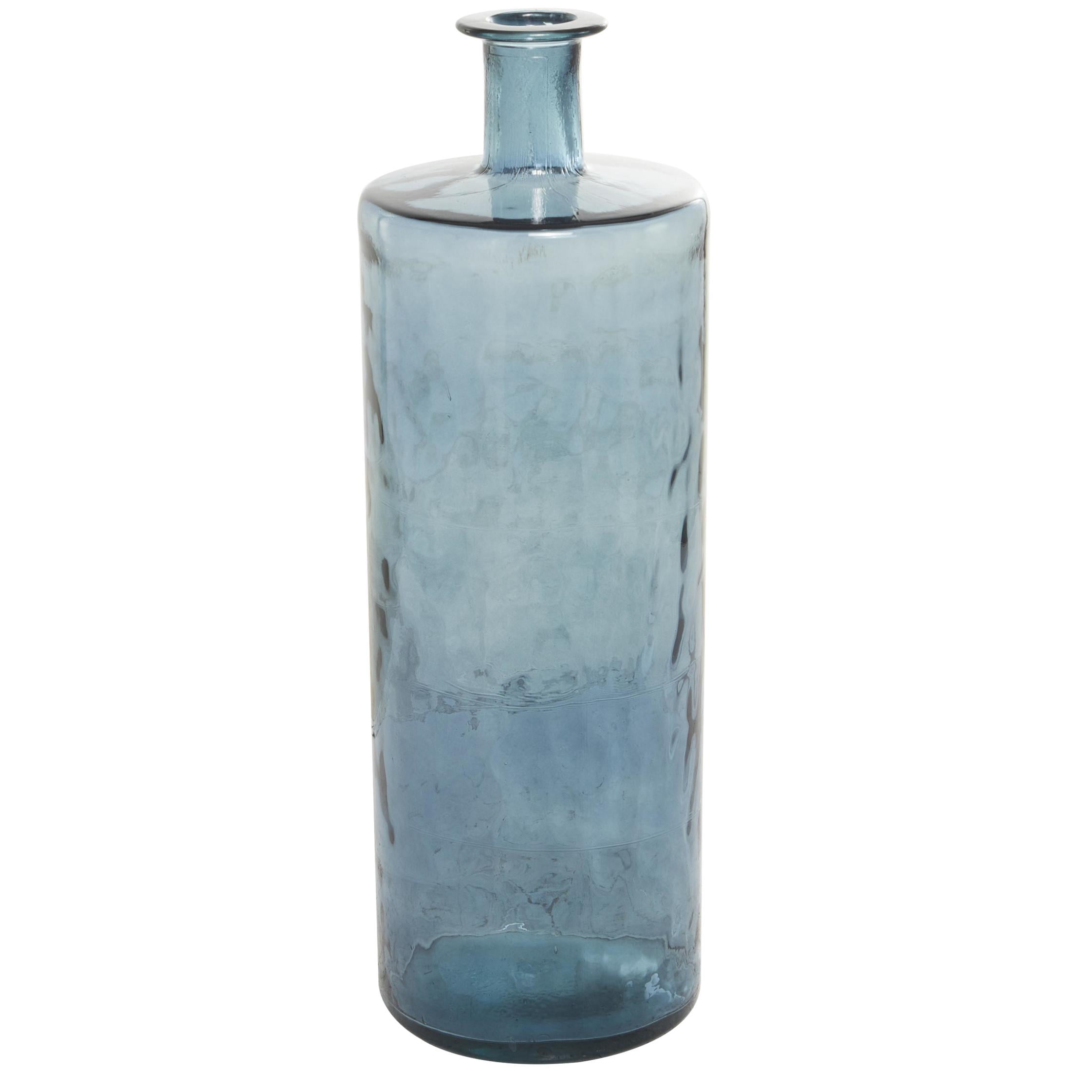 DecMode 30" Handmade Tall Spanish Bottle Neck Teal Recycled Glass Vase
