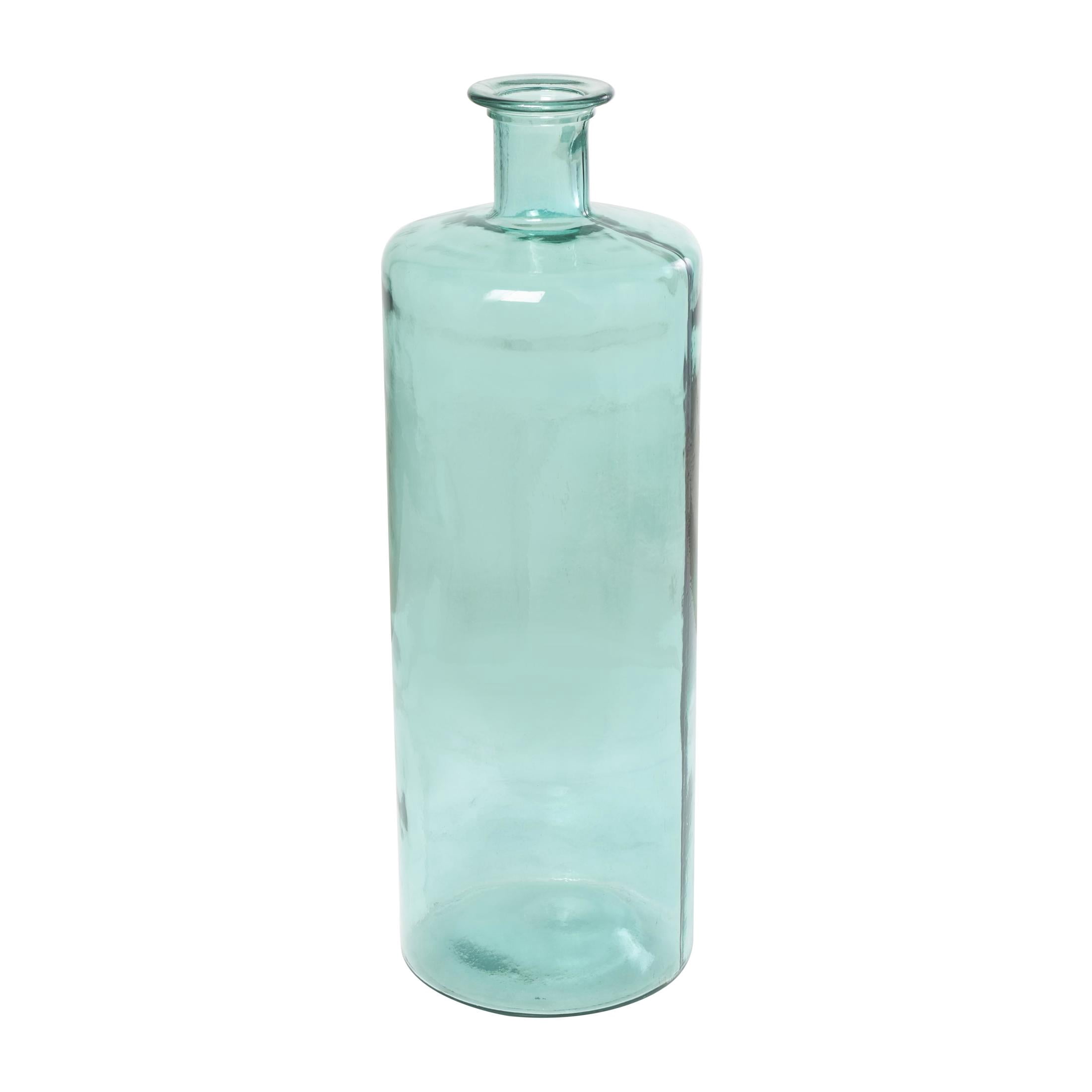 DecMode 30" Handmade Tall Spanish Bottle Neck Teal Recycled Glass Vase