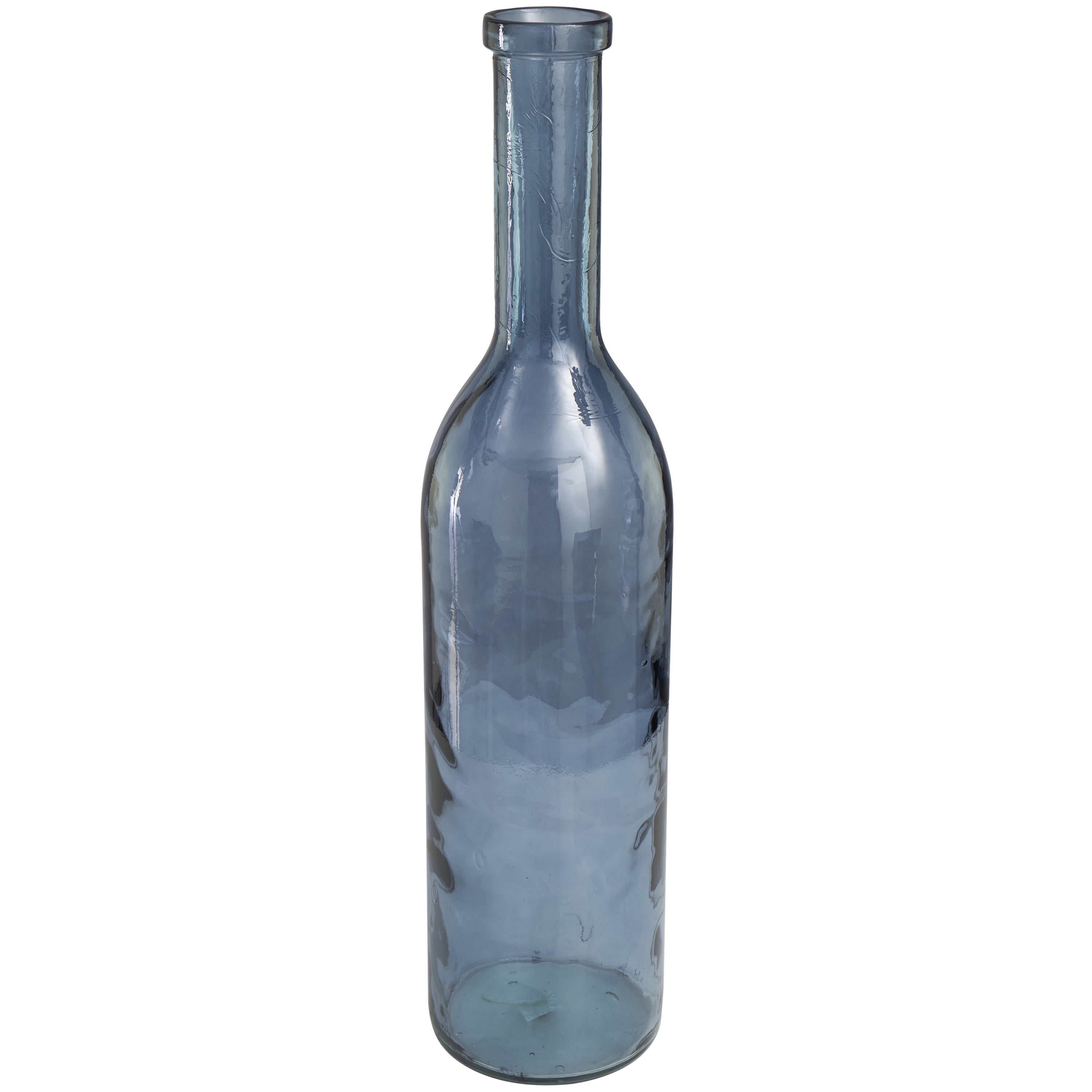 DecMode 30" Tall Spanish Bottleneck Blue Recycled Glass Vase