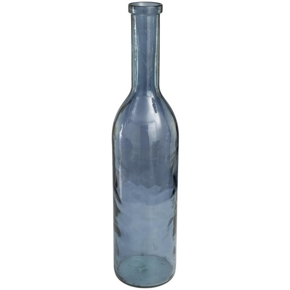 DecMode 30" Handmade Tall Spanish Bottle Neck Blue Recycled Glass Vase