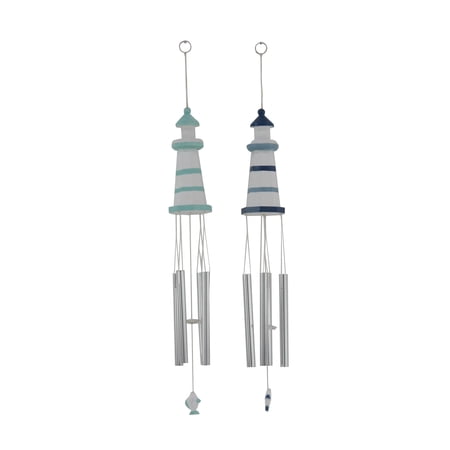 DecMode 30" White Wood Light House Windchime (2 Count)